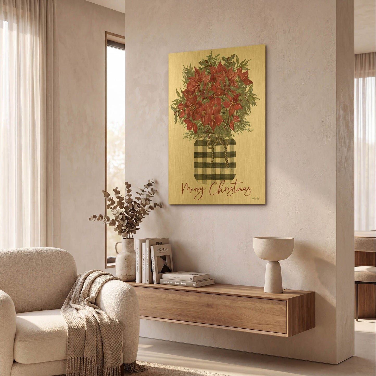 'Merry Christmas Poinsettia' By Cindy Jacobs Gold Metal Wall Art