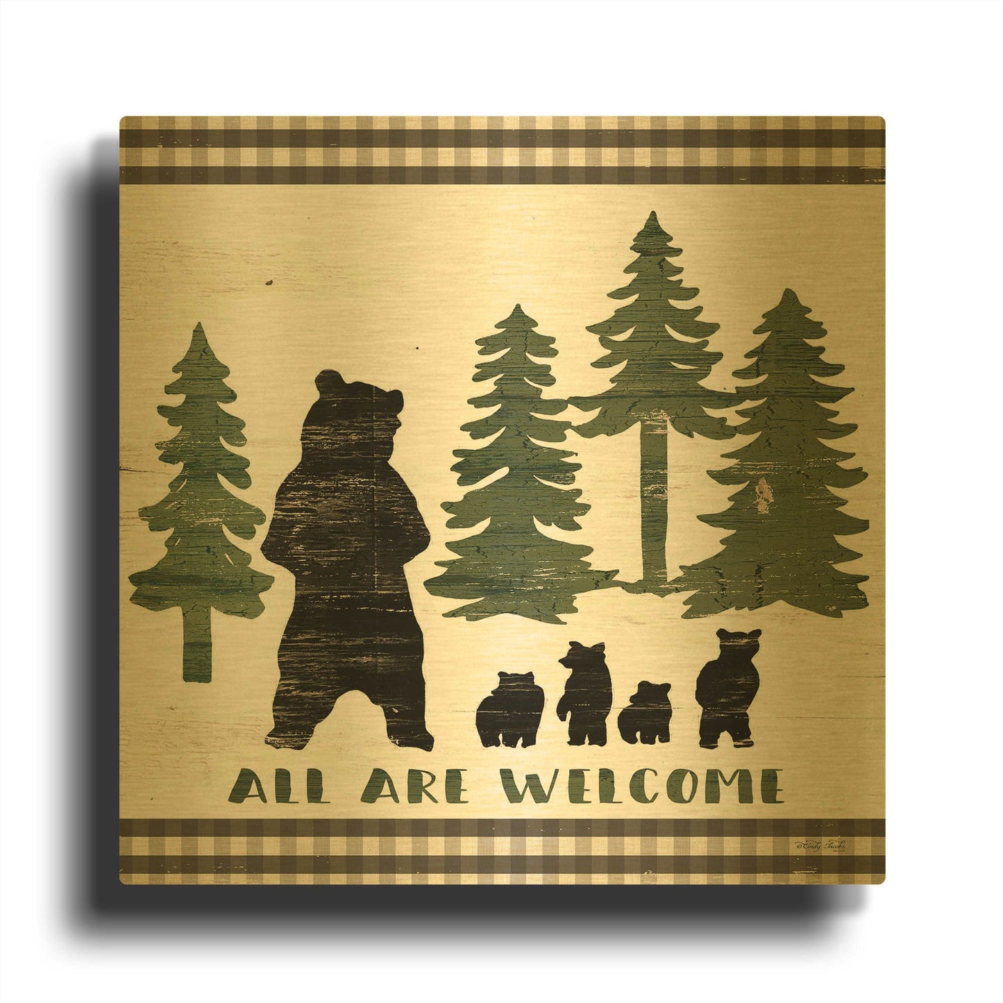'All Are Welcome Lodge' By Cindy Jacobs Gold Metal Wall Art