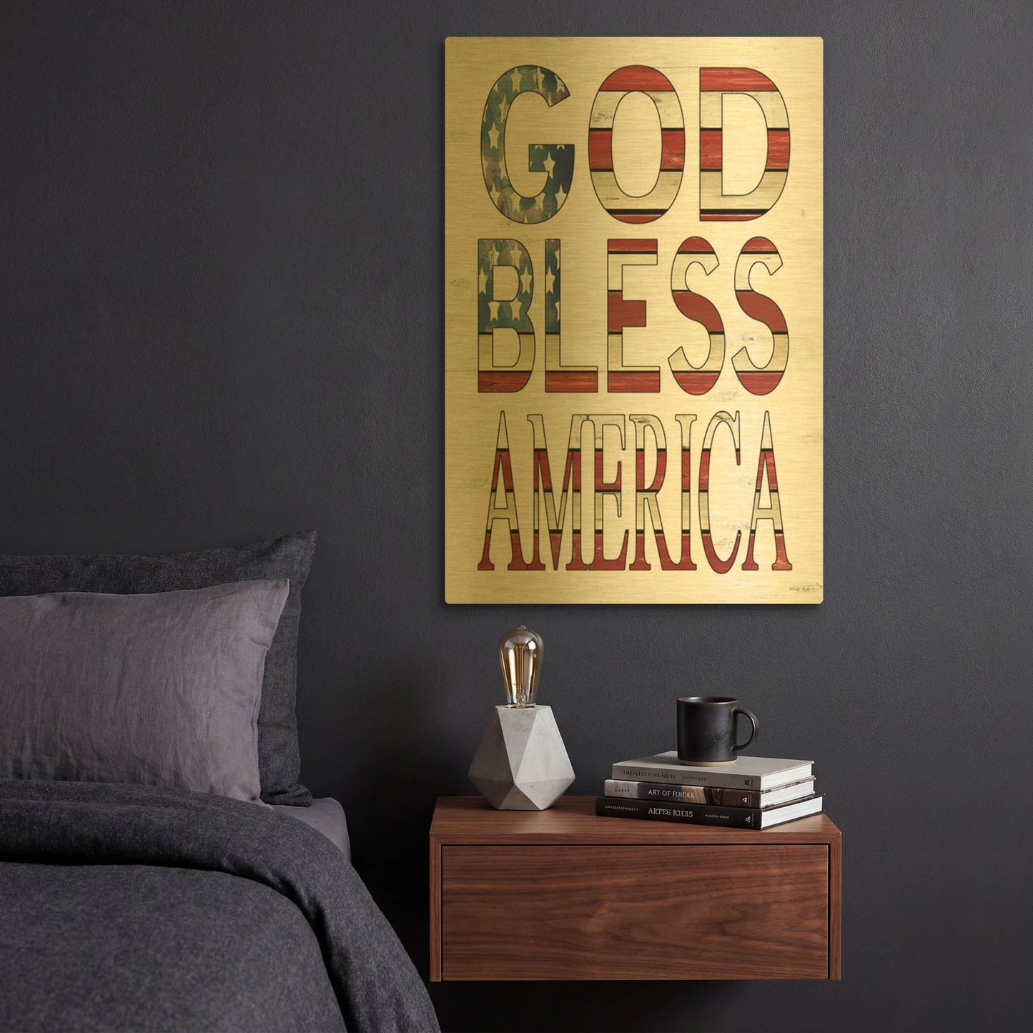 'God Bless America' By Cindy Jacobs Gold Metal Wall Art