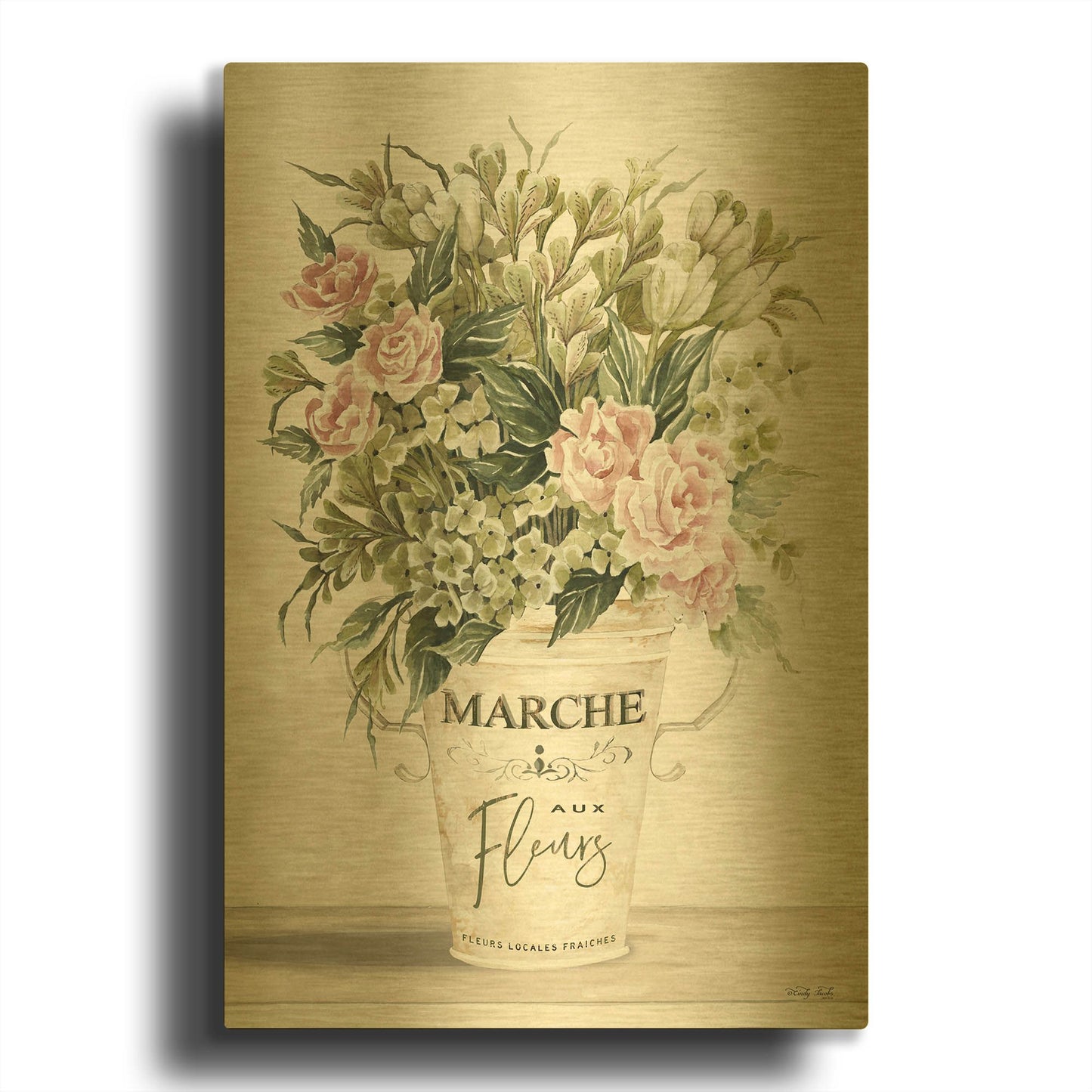 'Spring Peonies I' By Cindy Jacobs Gold Metal Wall Art