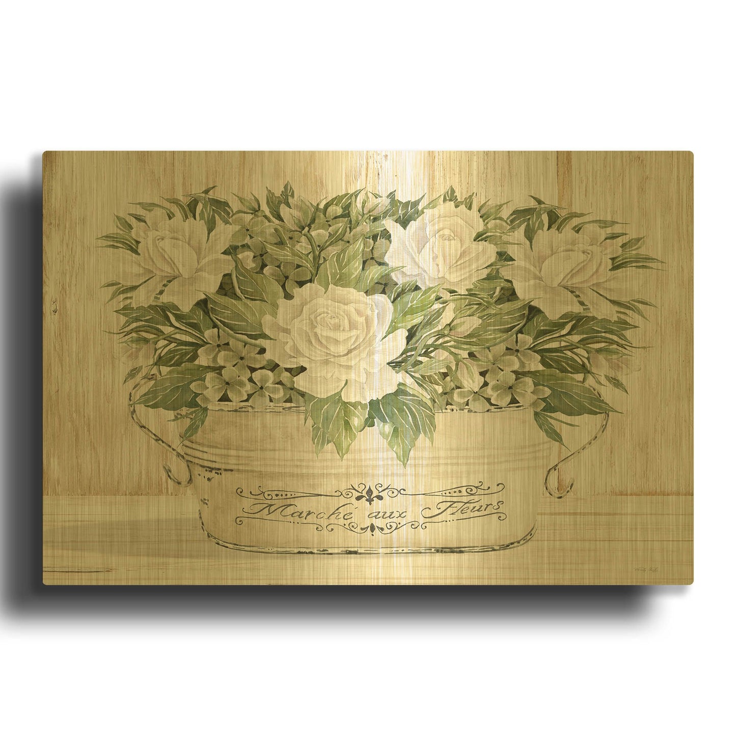 'Roses in White' By Cindy Jacobs Gold Metal Wall Art
