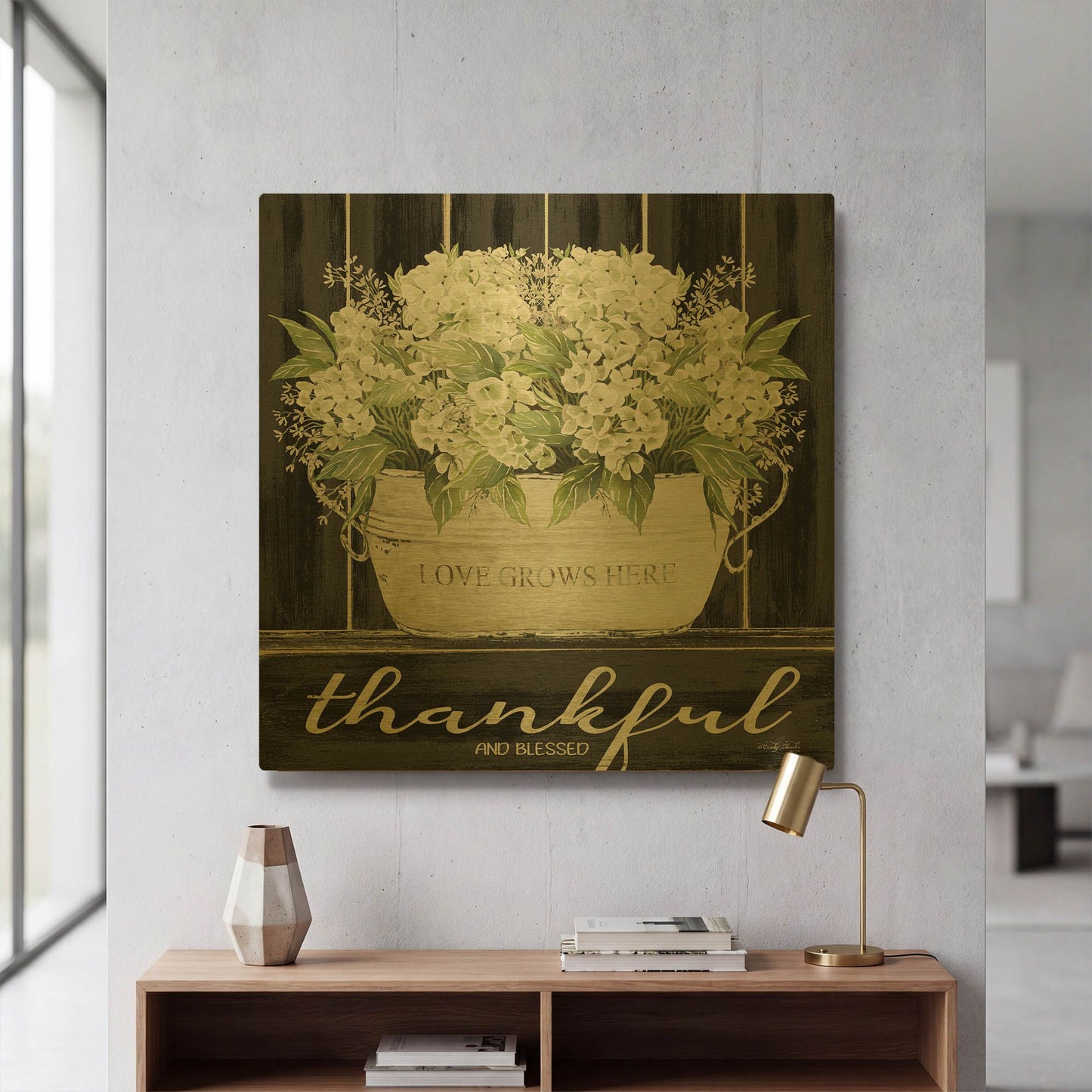 'Thankful & Blessed' By Cindy Jacobs Gold Metal Wall Art