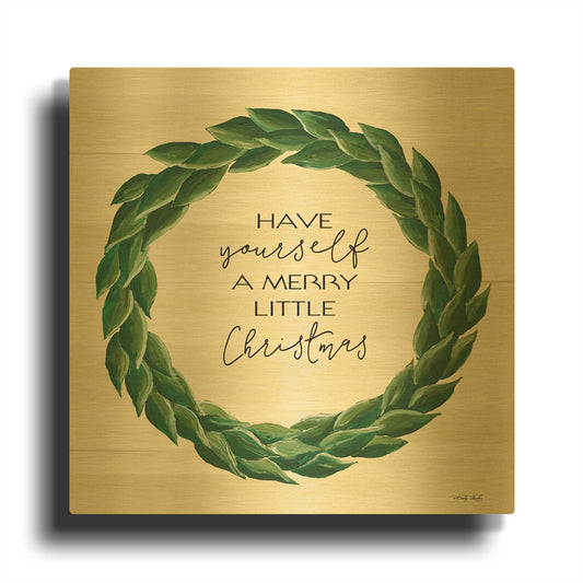 'Merry Little Christmas Wreath' By Cindy Jacobs Gold Metal Wall Art