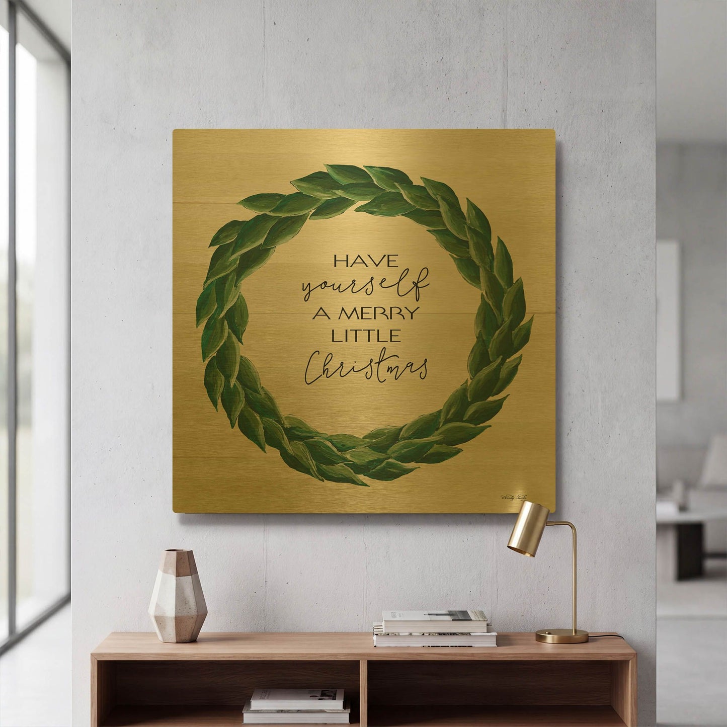 'Merry Little Christmas Wreath' By Cindy Jacobs Gold Metal Wall Art