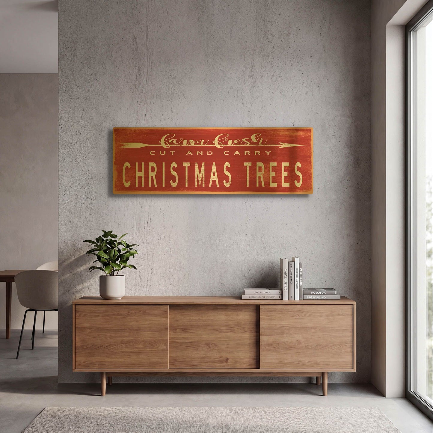 'Christmas Trees Sign' By Cindy Jacobs Gold Metal Wall Art
