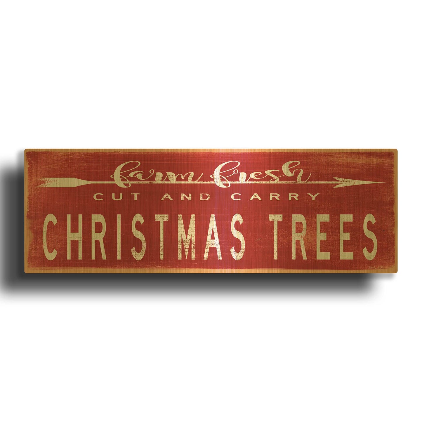 'Christmas Trees Sign' By Cindy Jacobs Gold Metal Wall Art