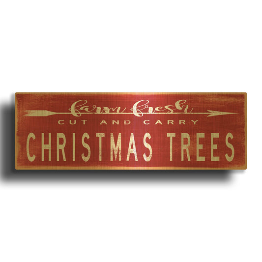 'Christmas Trees Sign' By Cindy Jacobs Gold Metal Wall Art