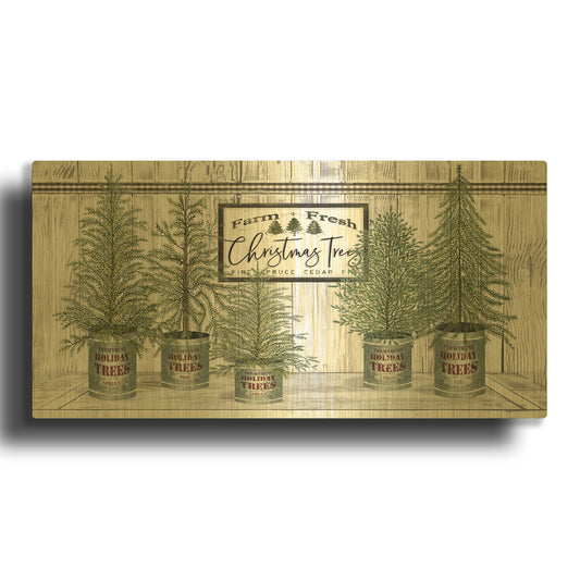 'Galvanized Pots White Christmas Trees II' By Cindy Jacobs Gold Metal Wall Art