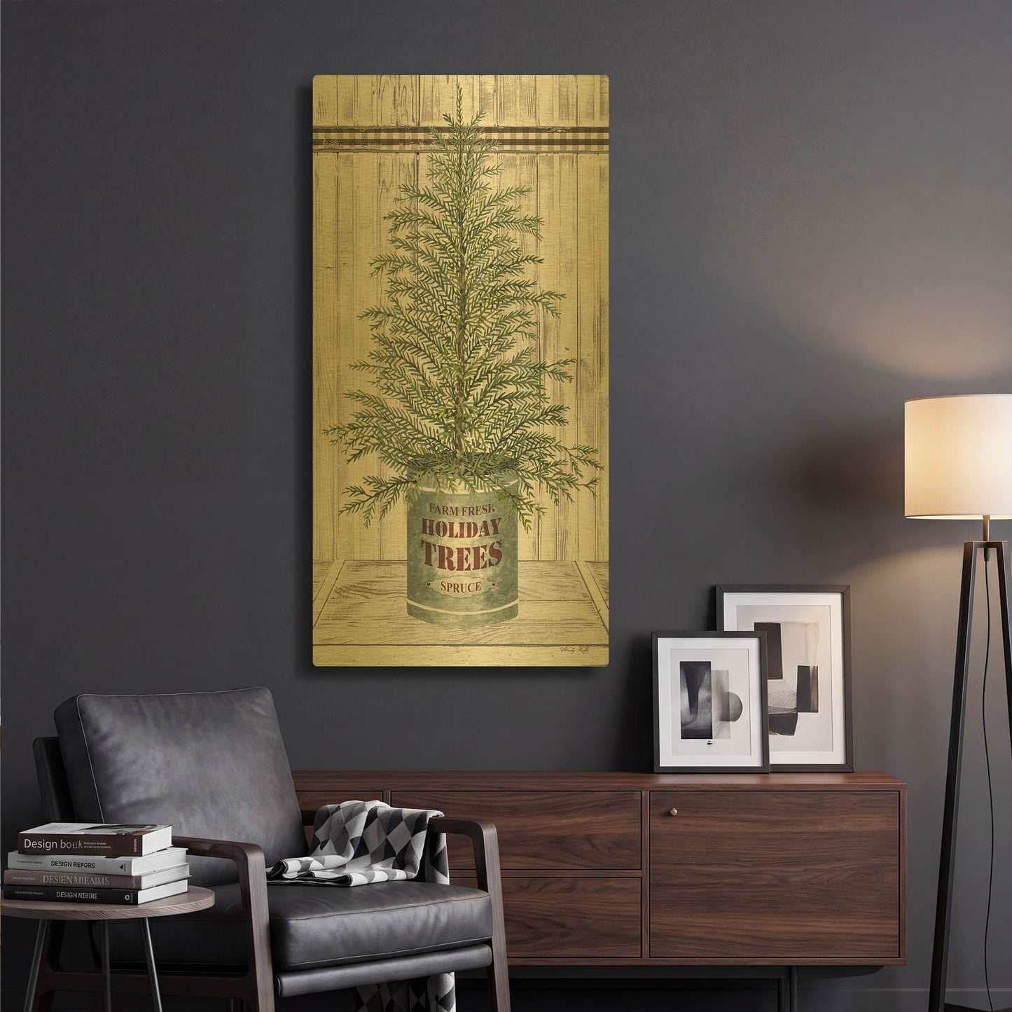 'Galvanized Pot Spruce' By Cindy Jacobs Gold Metal Wall Art