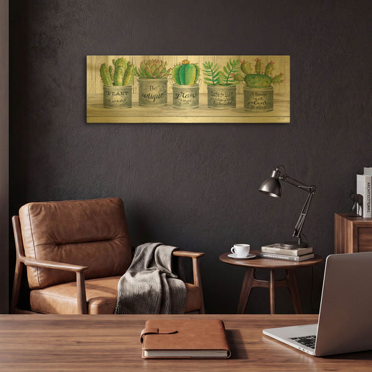 'Galvanized Pot Succulents I' By Cindy Jacobs Gold Metal Wall Art