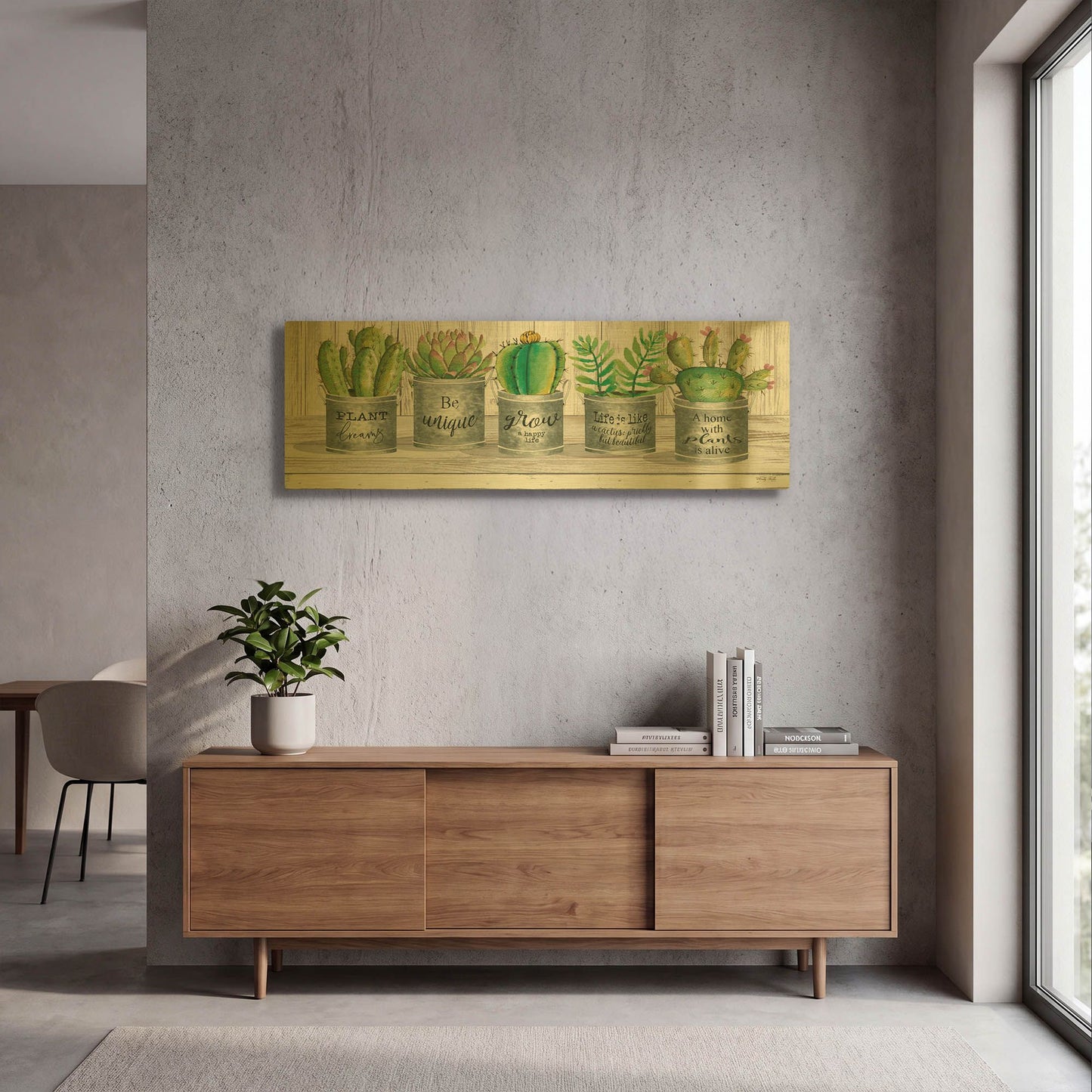 'Galvanized Pot Succulents I' By Cindy Jacobs Gold Metal Wall Art