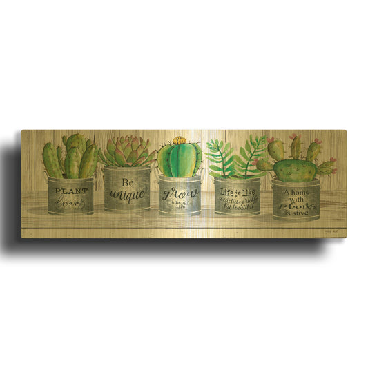 'Galvanized Pot Succulents I' By Cindy Jacobs Gold Metal Wall Art