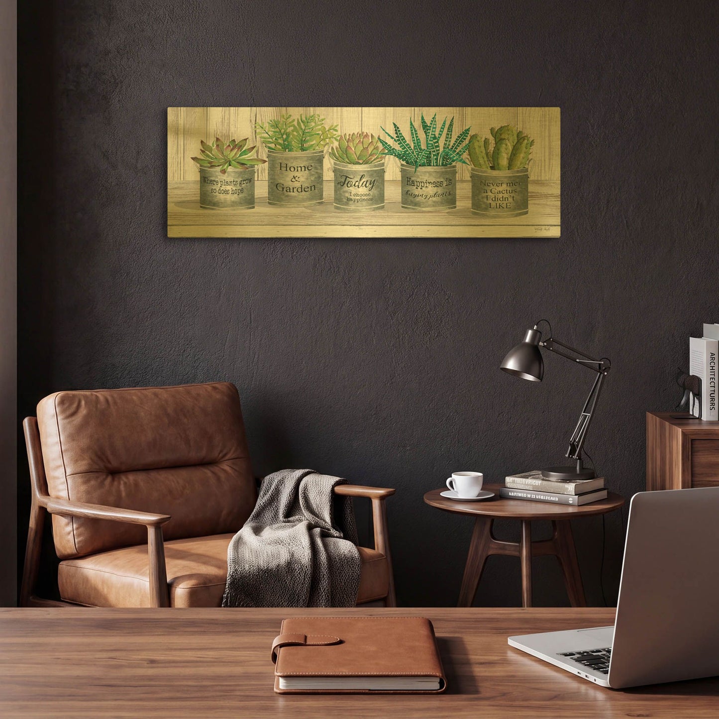 'Galvanized Pot Succulents II' By Cindy Jacobs Gold Metal Wall Art