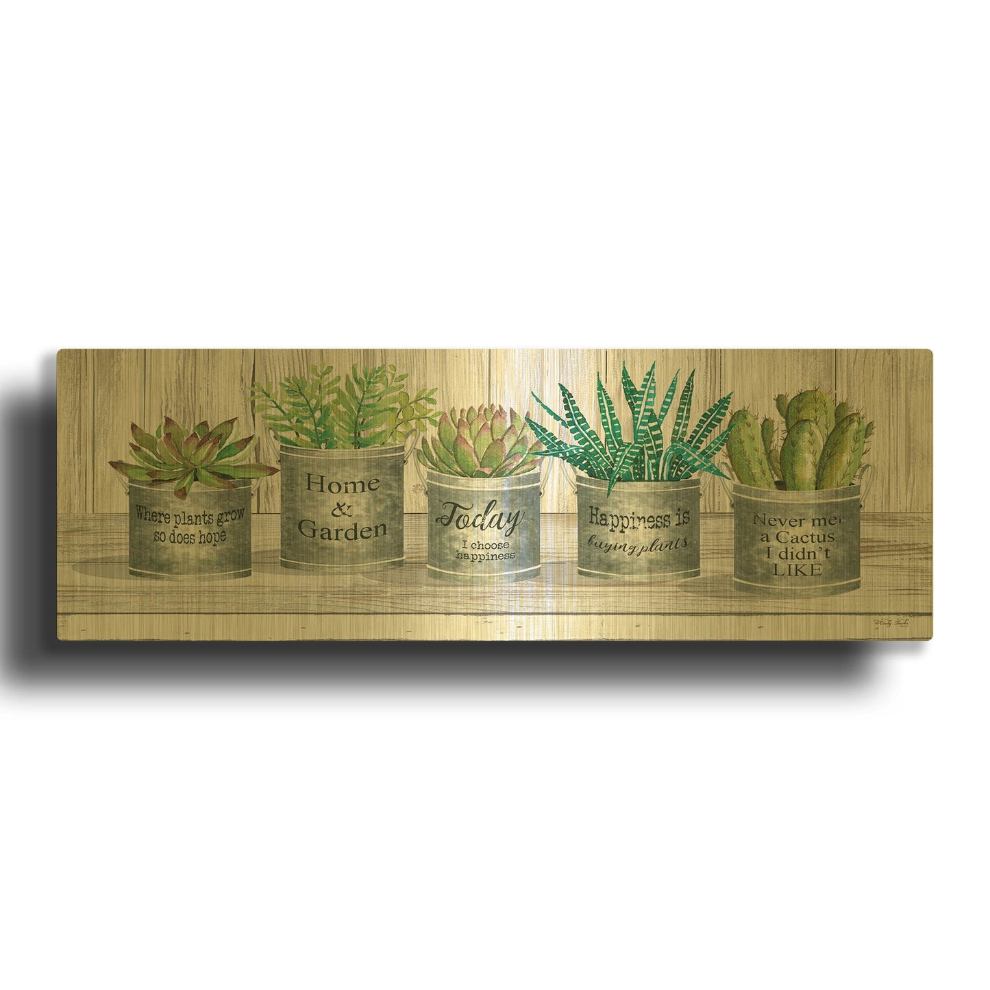 'Galvanized Pot Succulents II' By Cindy Jacobs Gold Metal Wall Art
