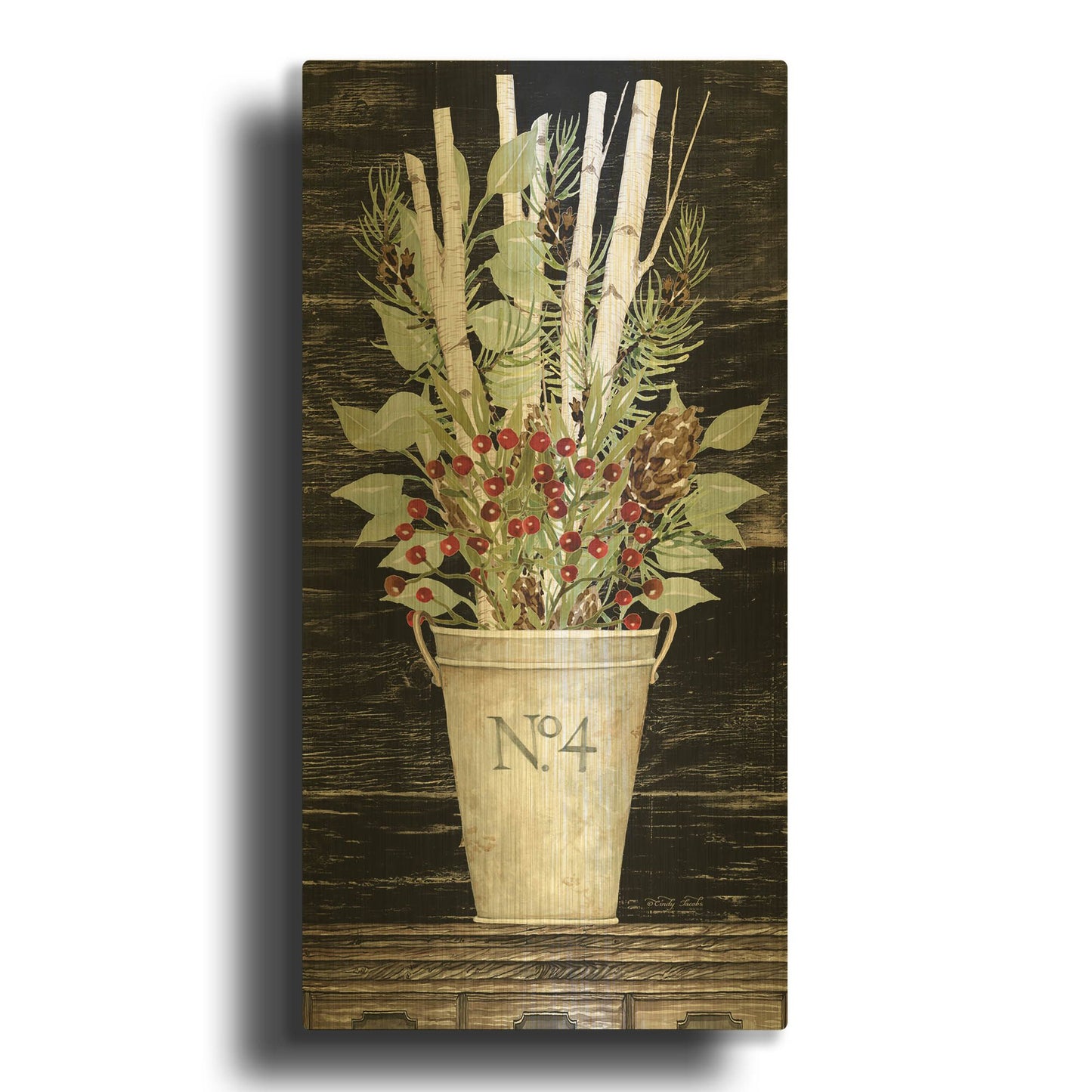 'No. 4 Christmas' By Cindy Jacobs Gold Metal Wall Art