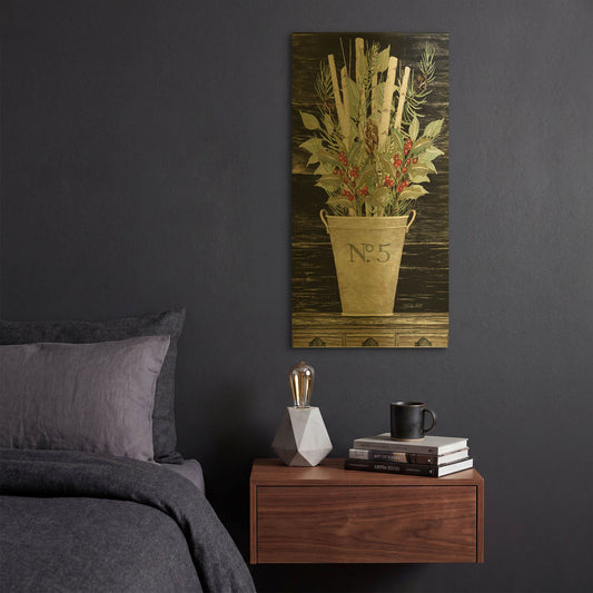 'No. 5 Christmas' By Cindy Jacobs Gold Metal Wall Art