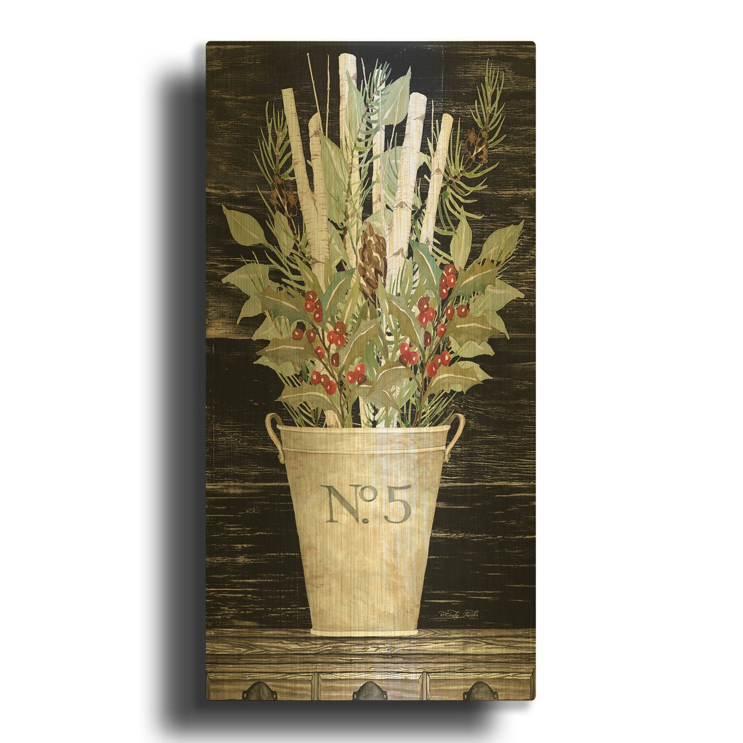 'No. 5 Christmas' By Cindy Jacobs Gold Metal Wall Art