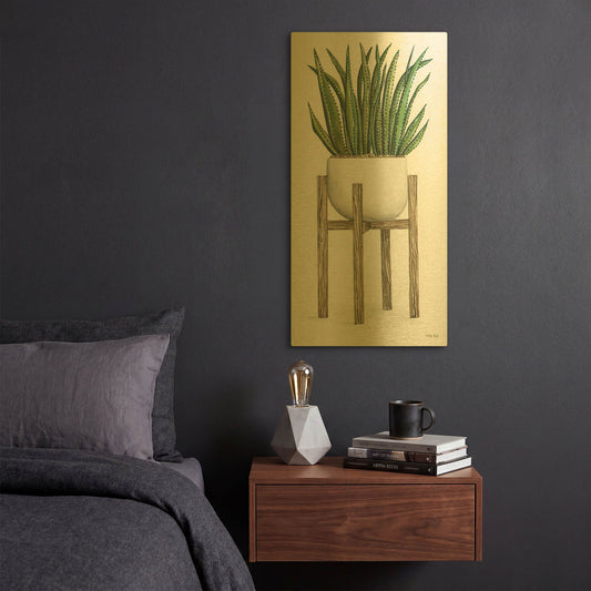 'White Pots on Stands II' By Cindy Jacobs Gold Metal Wall Art