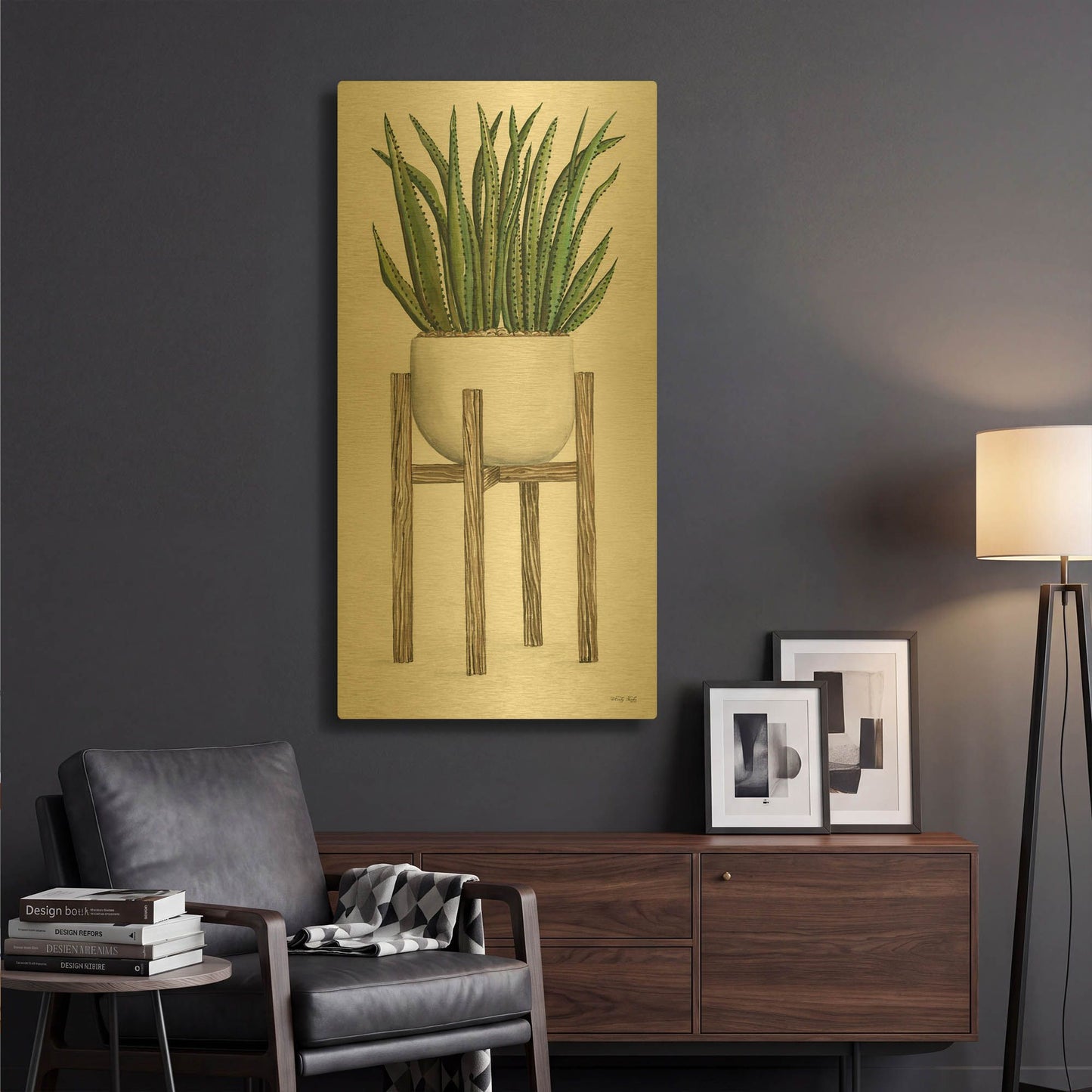 'White Pots on Stands II' By Cindy Jacobs Gold Metal Wall Art