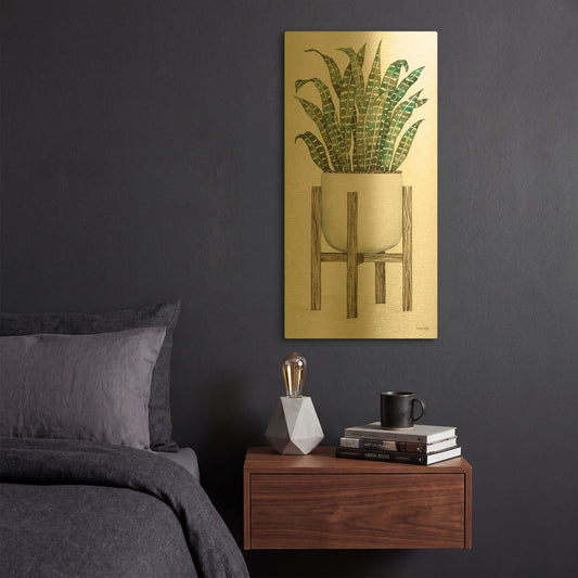 'White Pots on Stands III' By Cindy Jacobs Gold Metal Wall Art