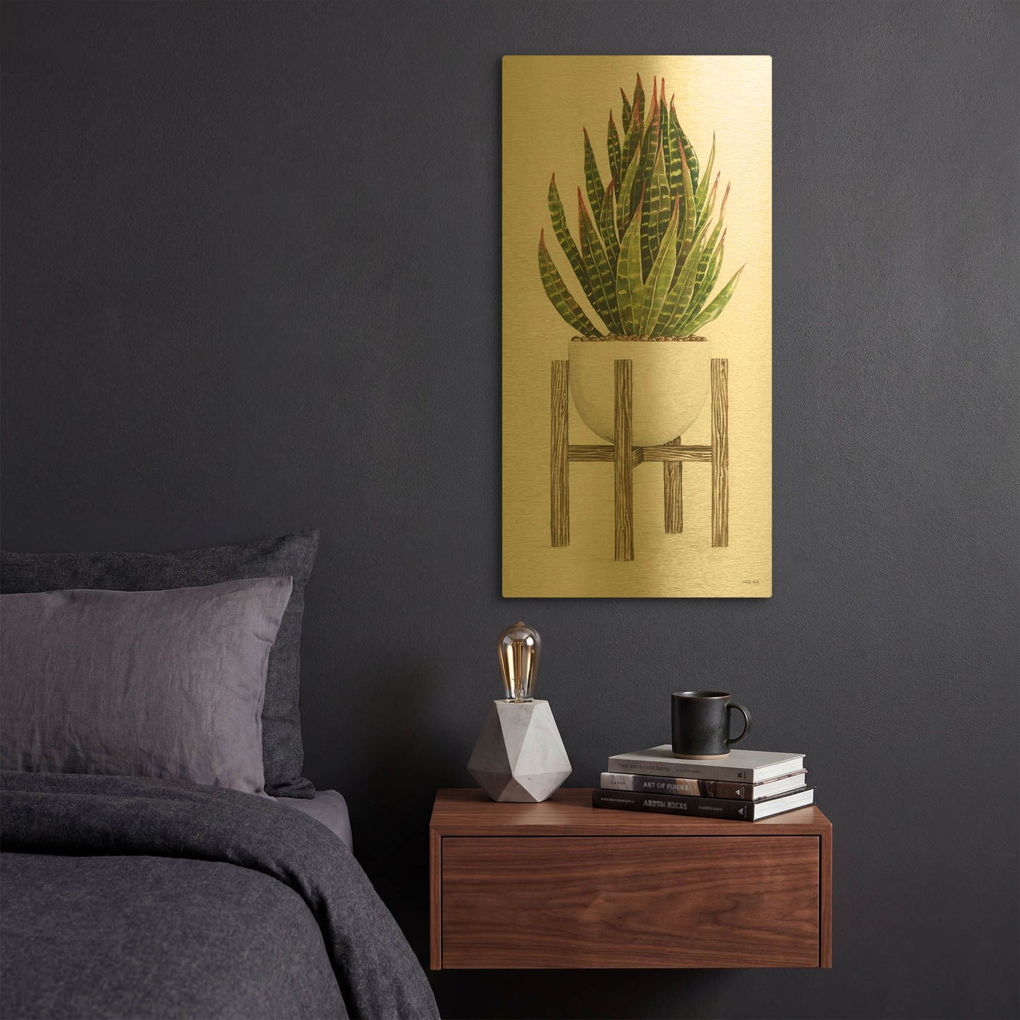'White Pots on Stands IV' By Cindy Jacobs Gold Metal Wall Art