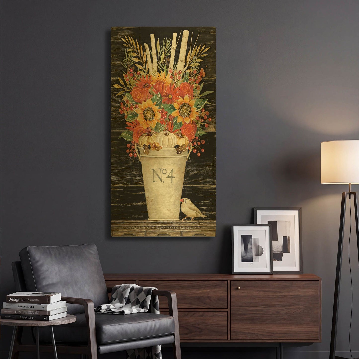 'No. 4 Fall Flowers and Birch 2' By Cindy Jacobs Gold Metal Wall Art
