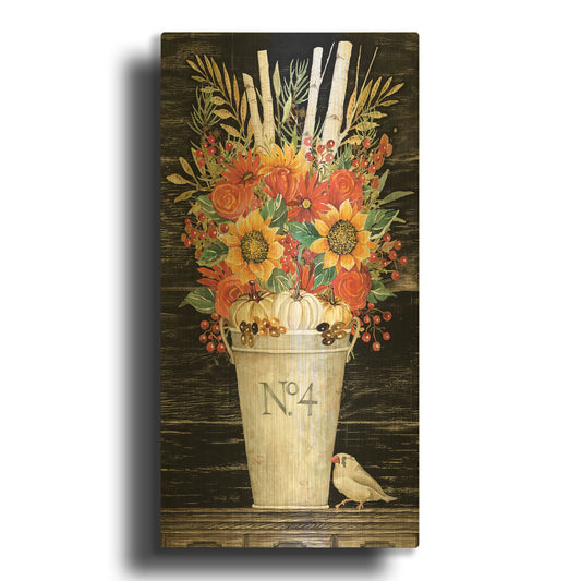 'No. 4 Fall Flowers and Birch 2' By Cindy Jacobs Gold Metal Wall Art