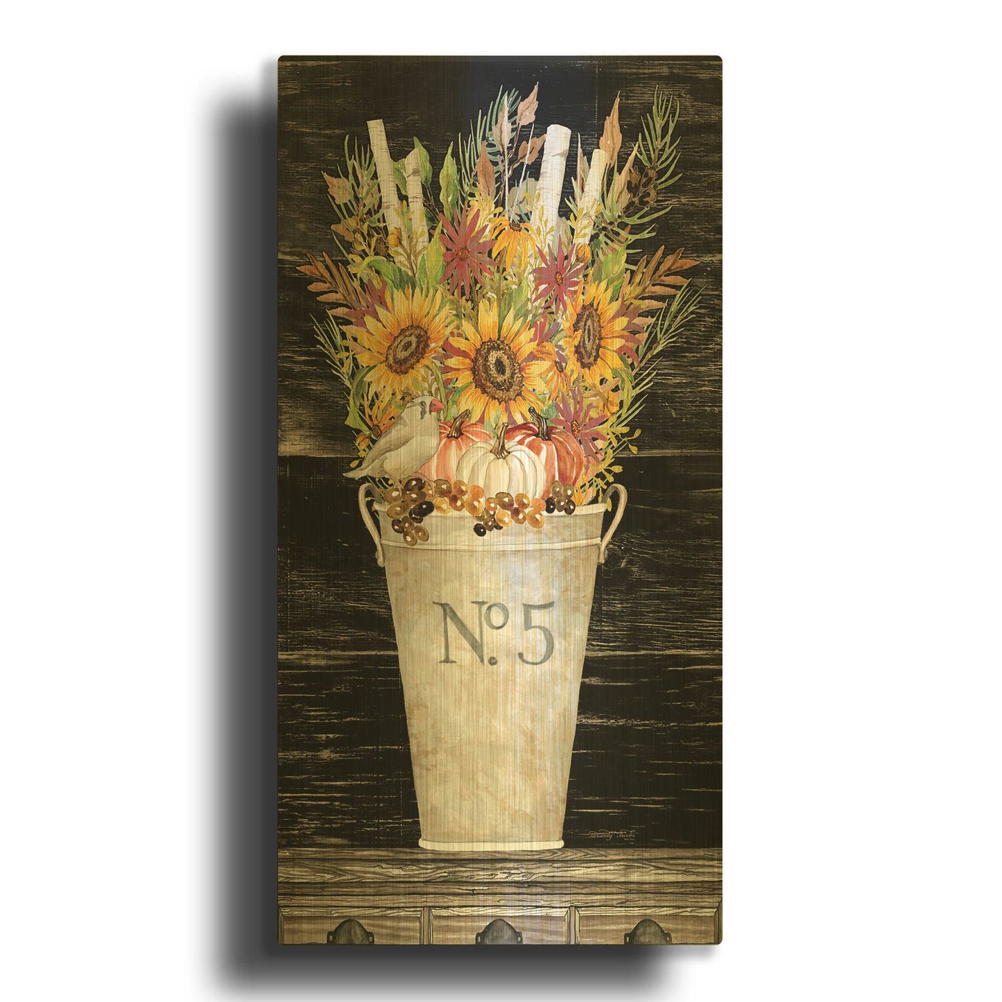'No. 5 Fall Flowers and Birch 1' By Cindy Jacobs Gold Metal Wall Art