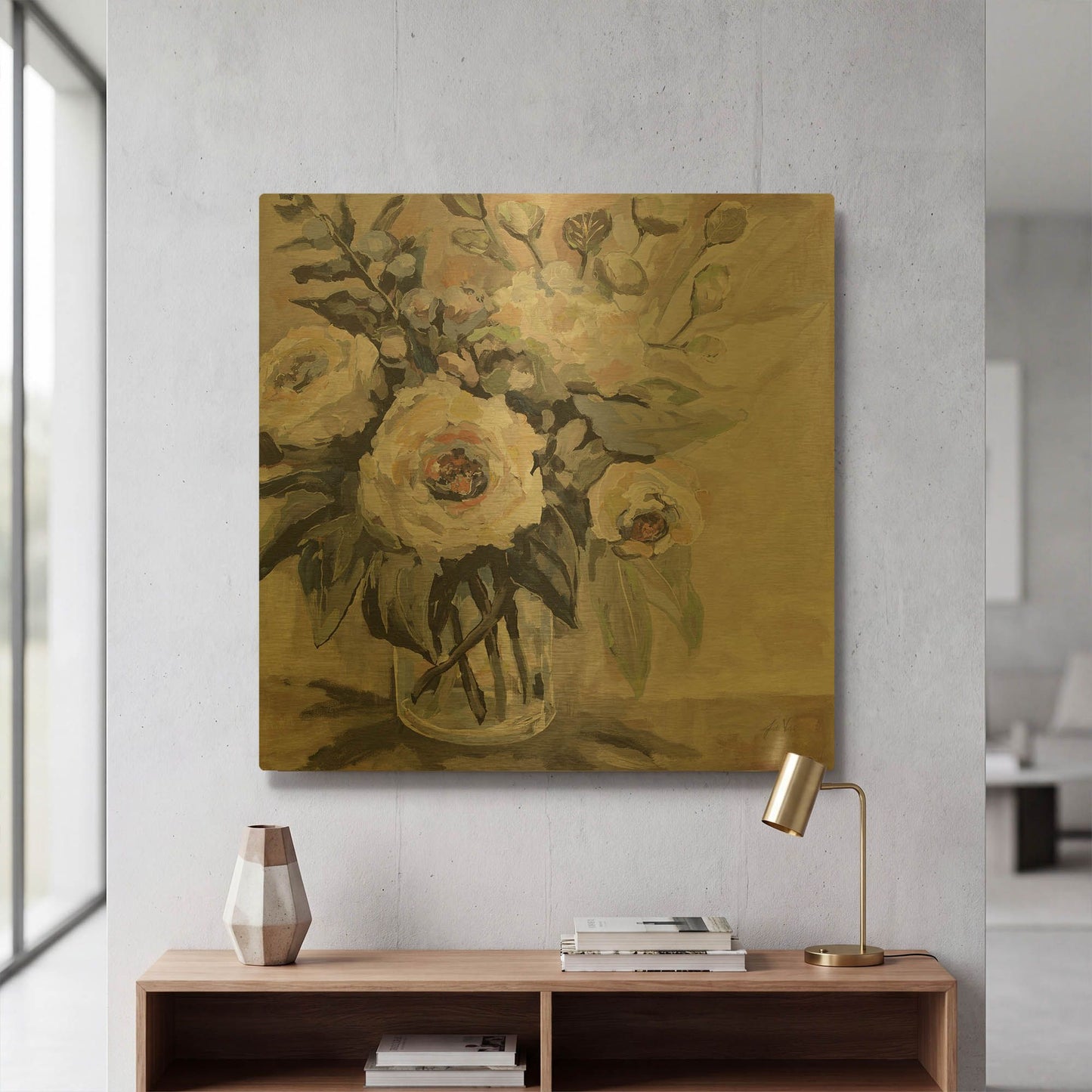 'Delighted Greige' By Jeanette Vertentes Gold Metal Wall Art