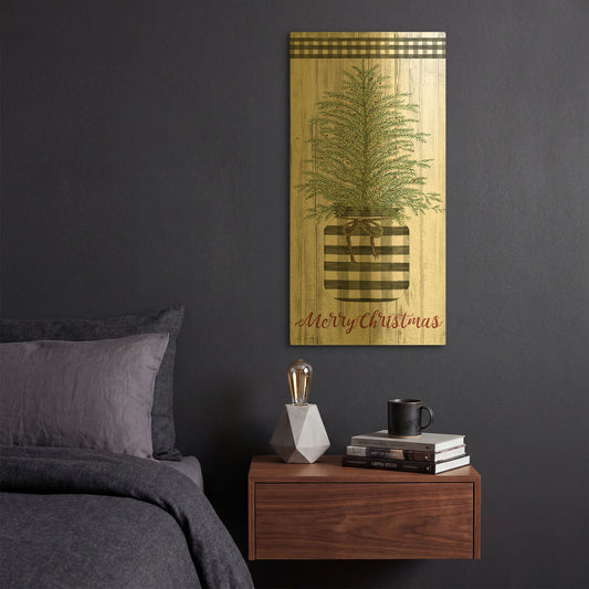'Merry Christmas Buffalo Plaid Jar & Tree' By Cindy Jacobs Gold Metal Wall Art