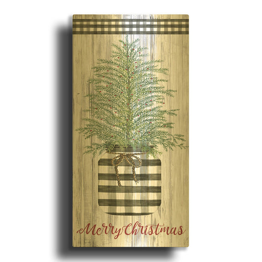 'Merry Christmas Buffalo Plaid Jar & Tree' By Cindy Jacobs Gold Metal Wall Art