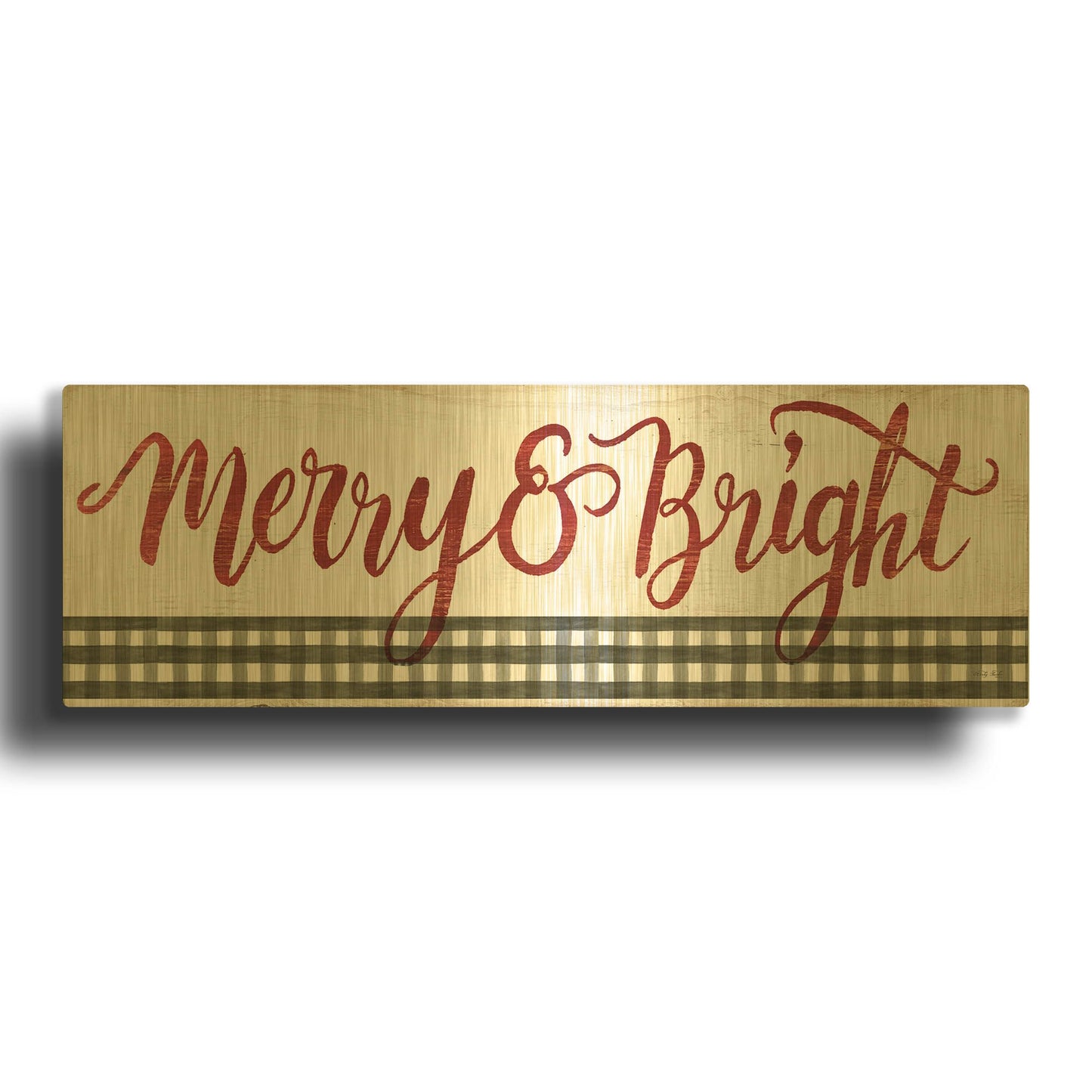 'Merry & Bright Gingham' By Cindy Jacobs Gold Metal Wall Art