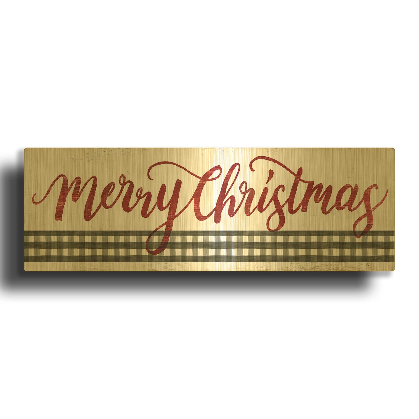 'Merry Christmas Gingham' By Cindy Jacobs Gold Metal Wall Art