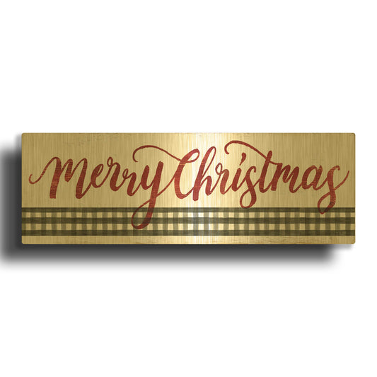 'Merry Christmas Gingham' By Cindy Jacobs Gold Metal Wall Art