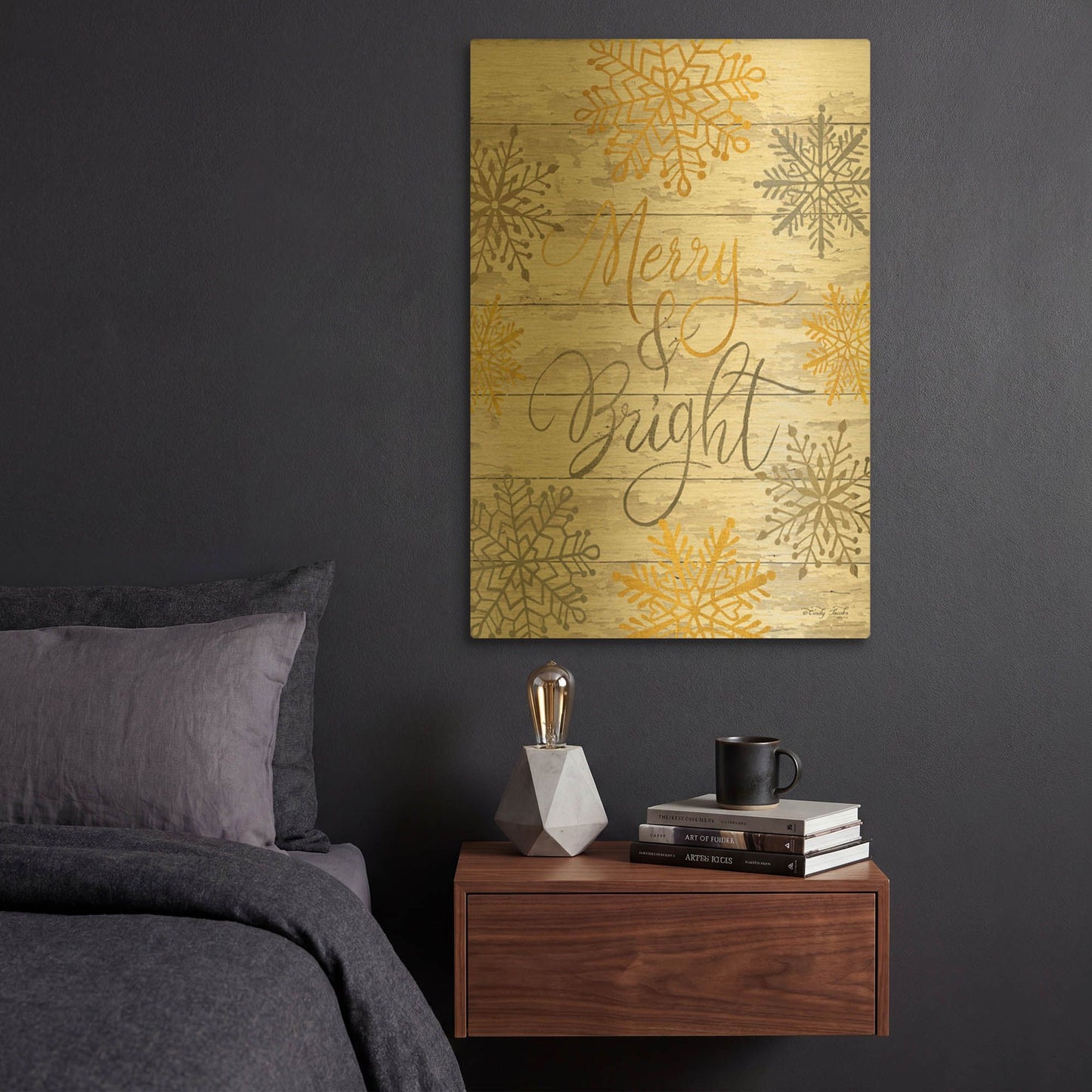 'Merry & Bright Snowflakes' By Cindy Jacobs Gold Metal Wall Art