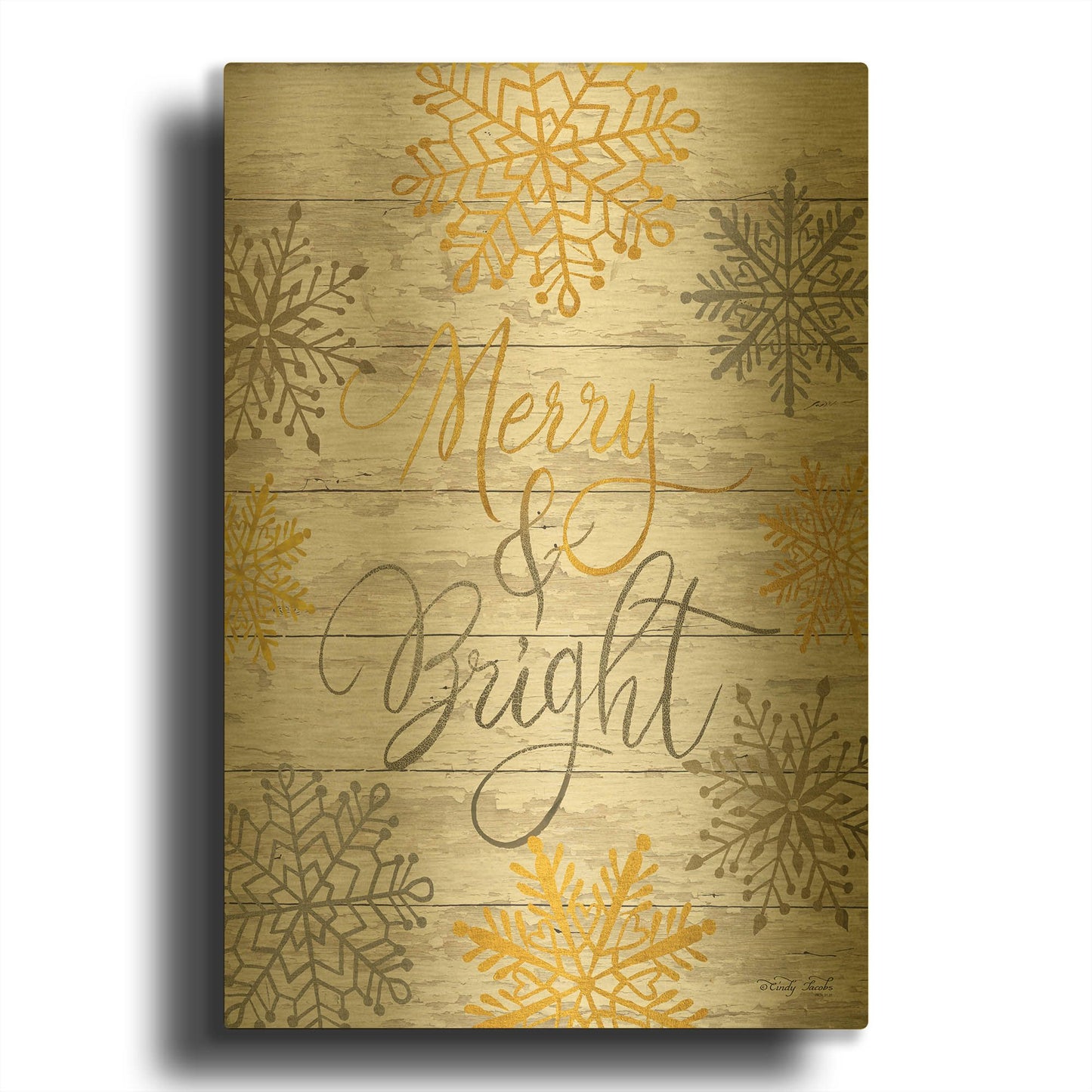 'Merry & Bright Snowflakes' By Cindy Jacobs Gold Metal Wall Art