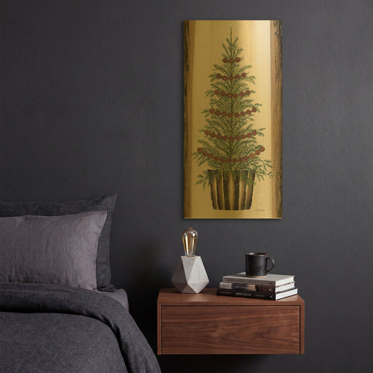 'Wood Land Spruce Tree' By Cindy Jacobs Gold Metal Wall Art
