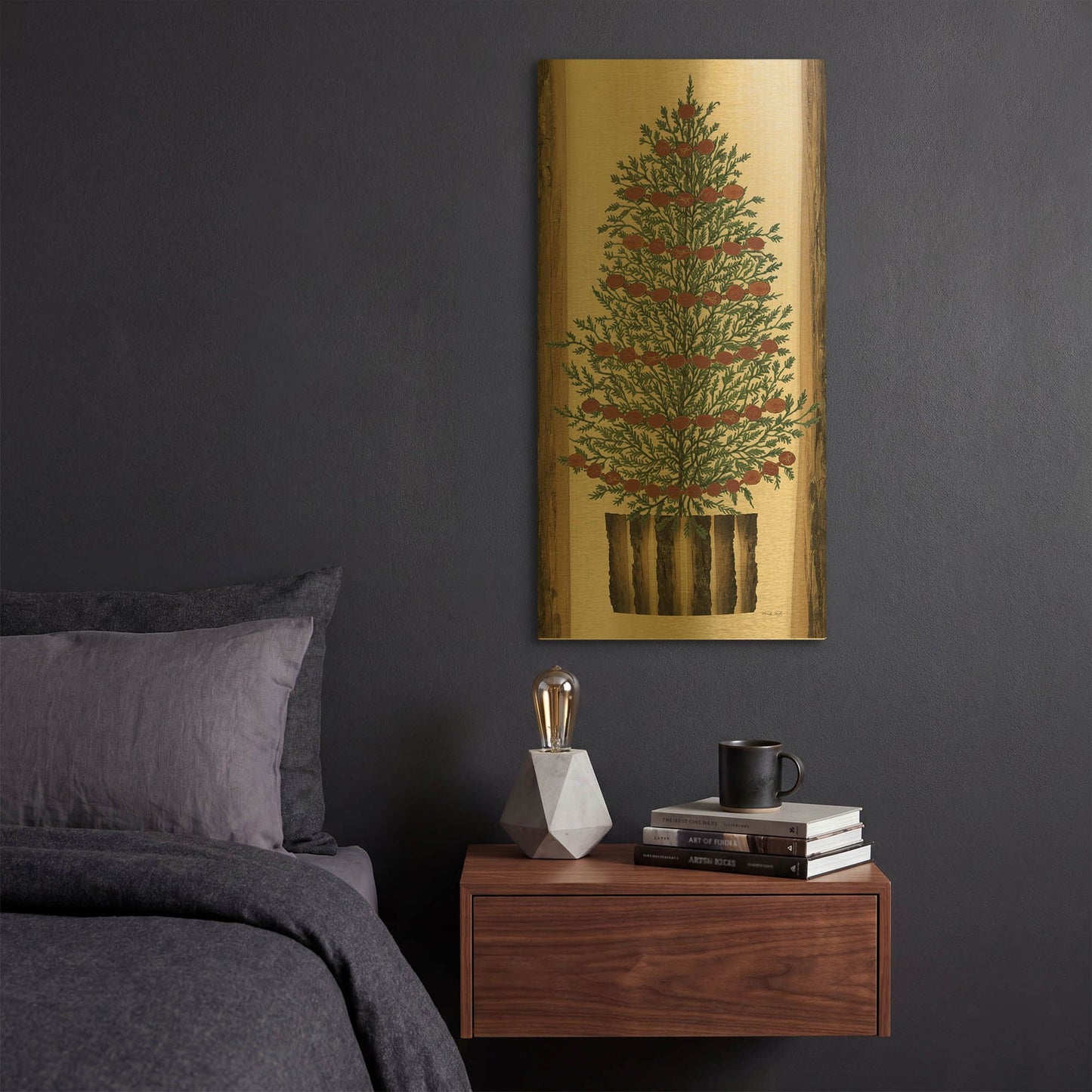 'Wood Land Cedar Tree' By Cindy Jacobs Gold Metal Wall Art