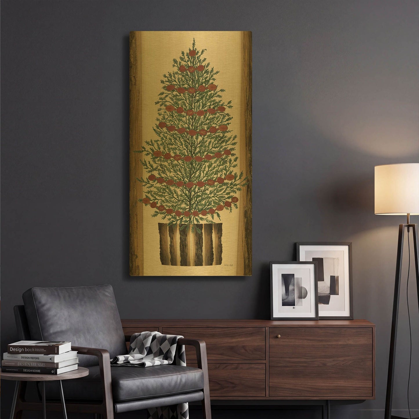 'Wood Land Cedar Tree' By Cindy Jacobs Gold Metal Wall Art