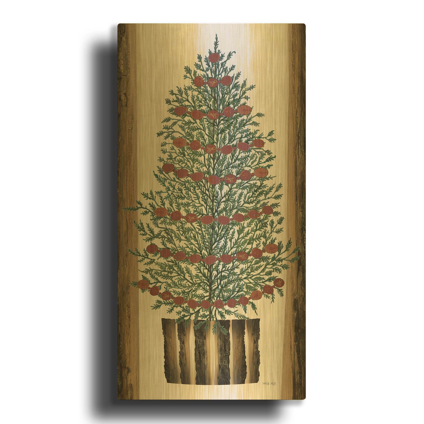 'Wood Land Cedar Tree' By Cindy Jacobs Gold Metal Wall Art