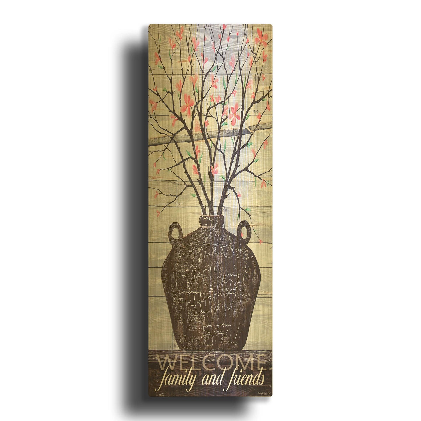 'Pink Blossoms Jug' By Cindy Jacobs Gold Metal Wall Art