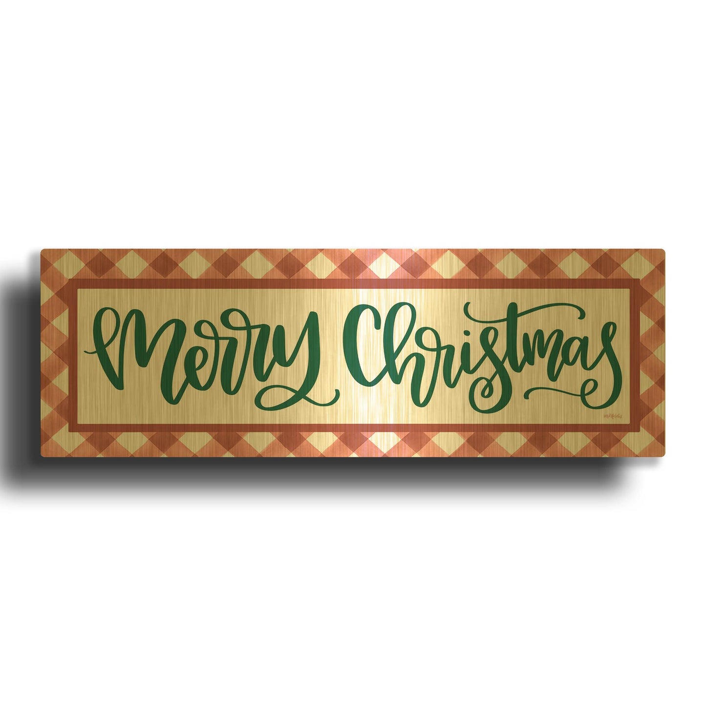 'Merry Christmas Argyle' By Imperfect Dust Gold Metal Wall Art