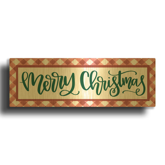 'Merry Christmas Argyle' By Imperfect Dust Gold Metal Wall Art