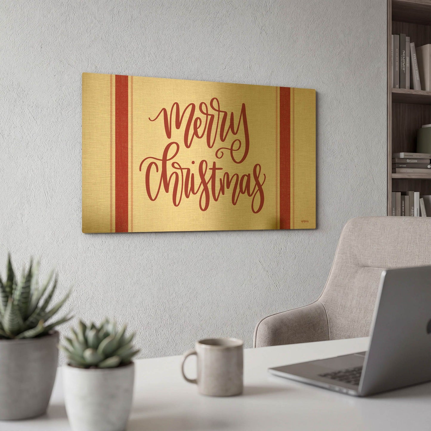 'Merry Christmas Red' By Imperfect Dust Gold Metal Wall Art