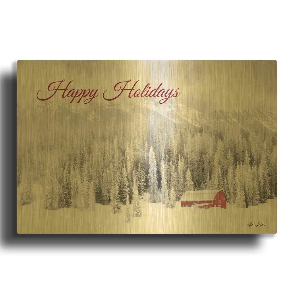 'Rocky Mountains Snow Storm with Barn' By Lori Deiter Gold Metal Wall Art