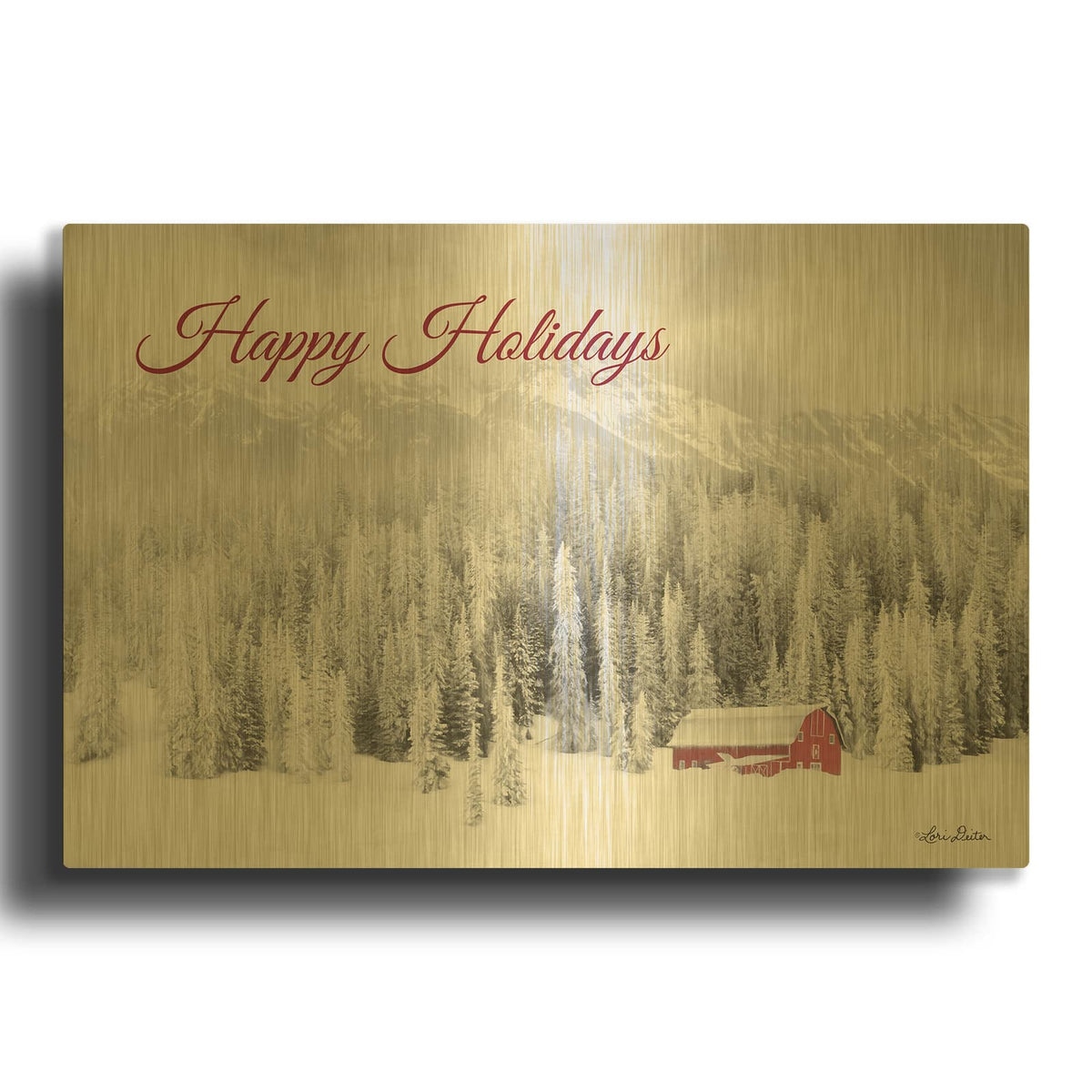 'Rocky Mountains Snow Storm with Barn' By Lori Deiter Gold Metal Wall Art