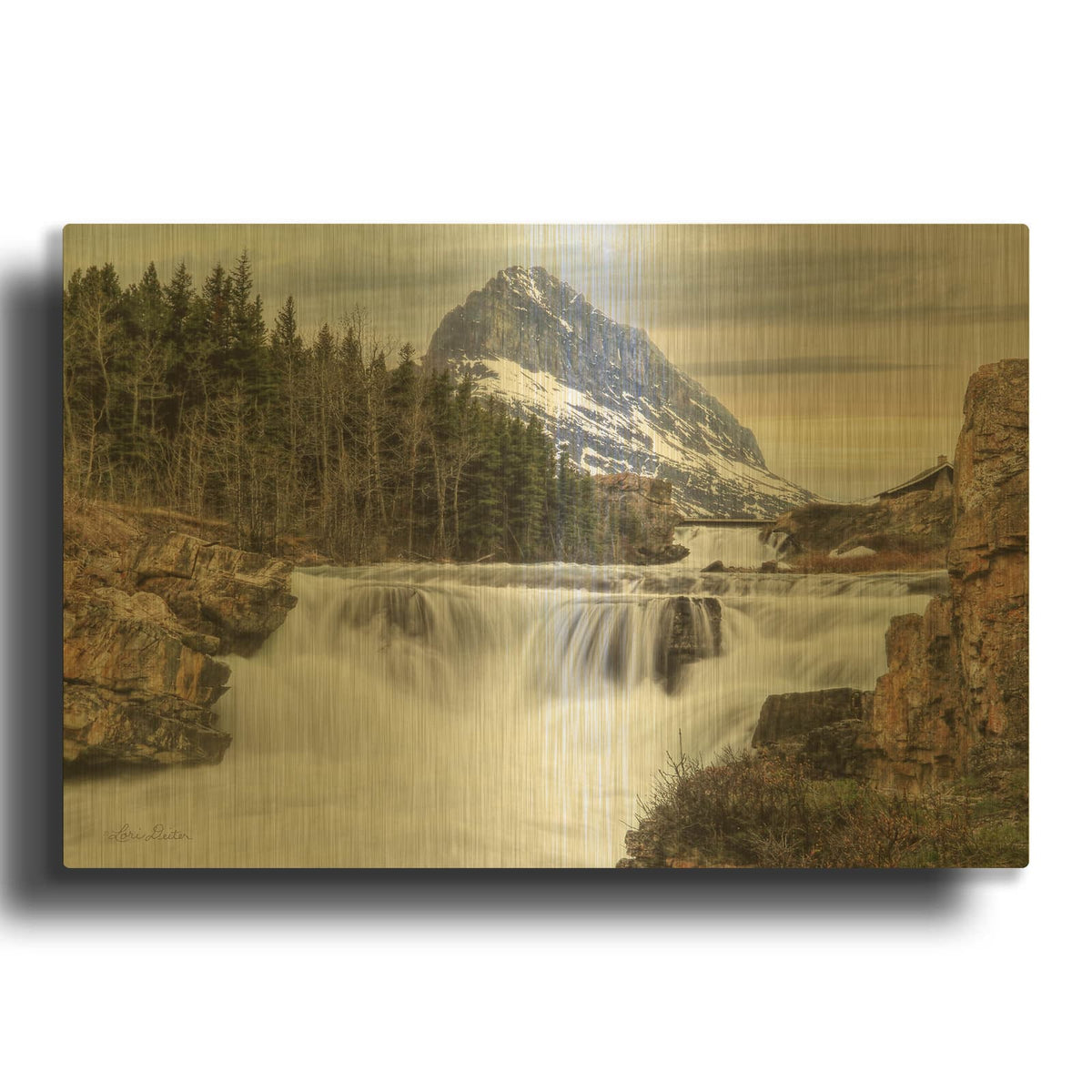 'Swiftcurrent Falls' By Lori Deiter Gold Metal Wall Art