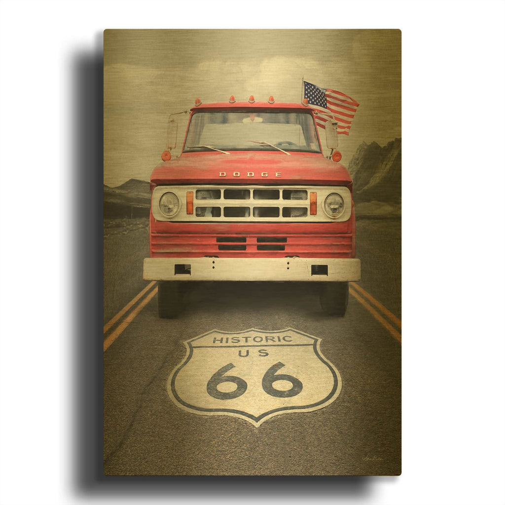 'Dodge on Route 66' By Lori Deiter Gold Metal Wall Art