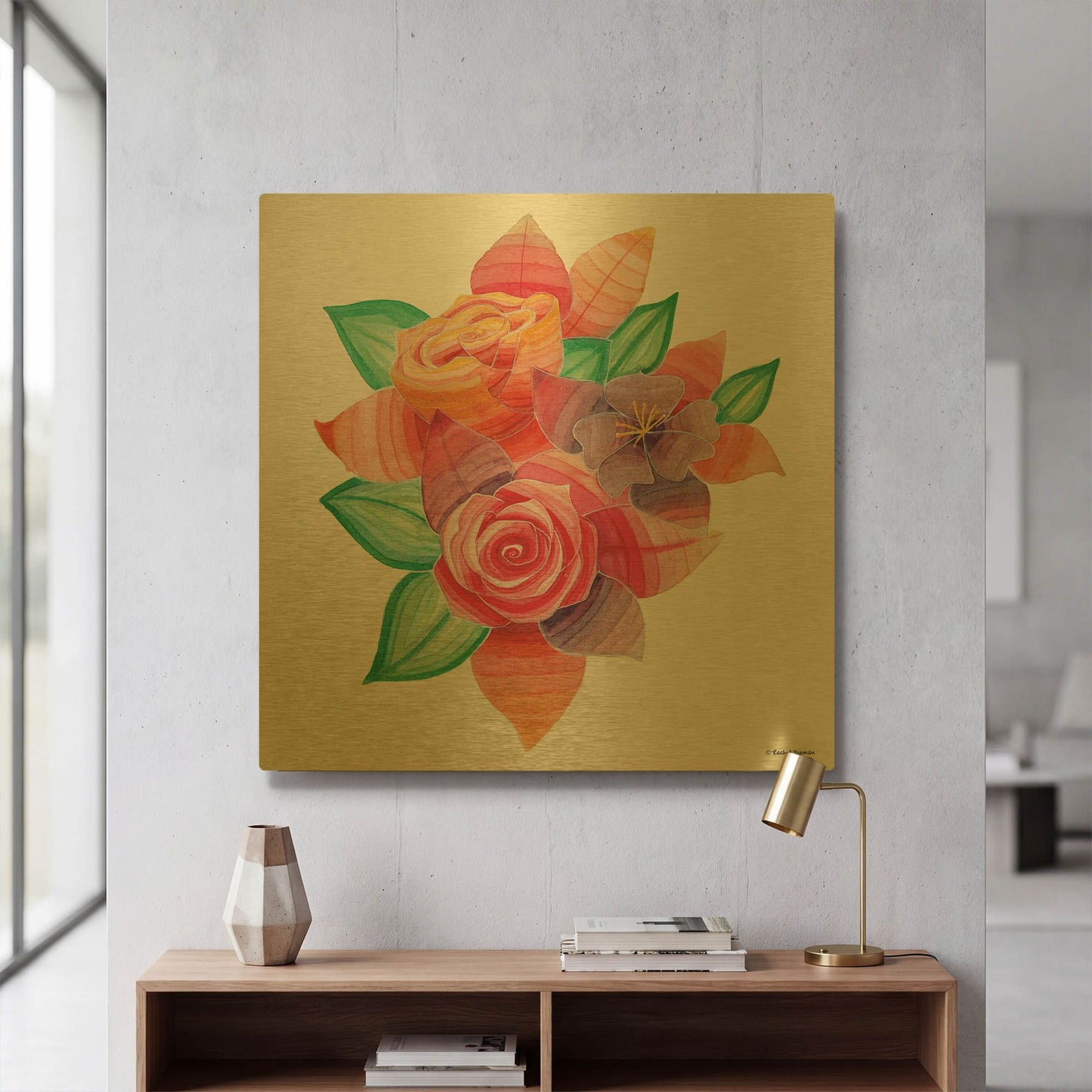 'Stiped Vibrant Florals' By Rachel Nieman Gold Metal Wall Art