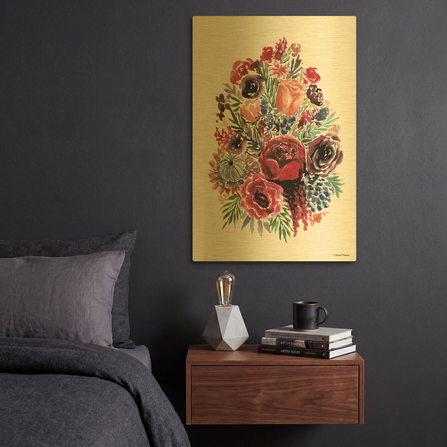 'Moody Florals' By Rachel Nieman Gold Metal Wall Art